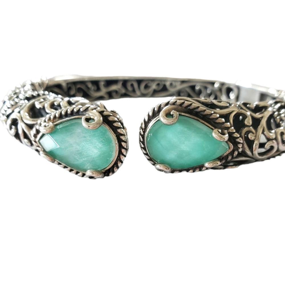 Carolyn Pollack Sterling Silver Turquoise Doublet Scroll Filagree Bracelet